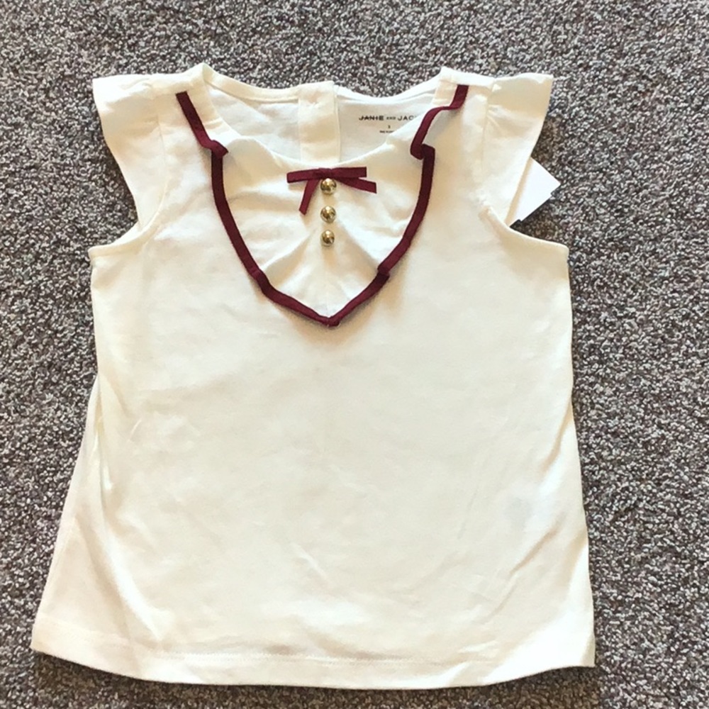 Janie and Jack Off-white trim Burgundy Shirt sz 3 - Brand New